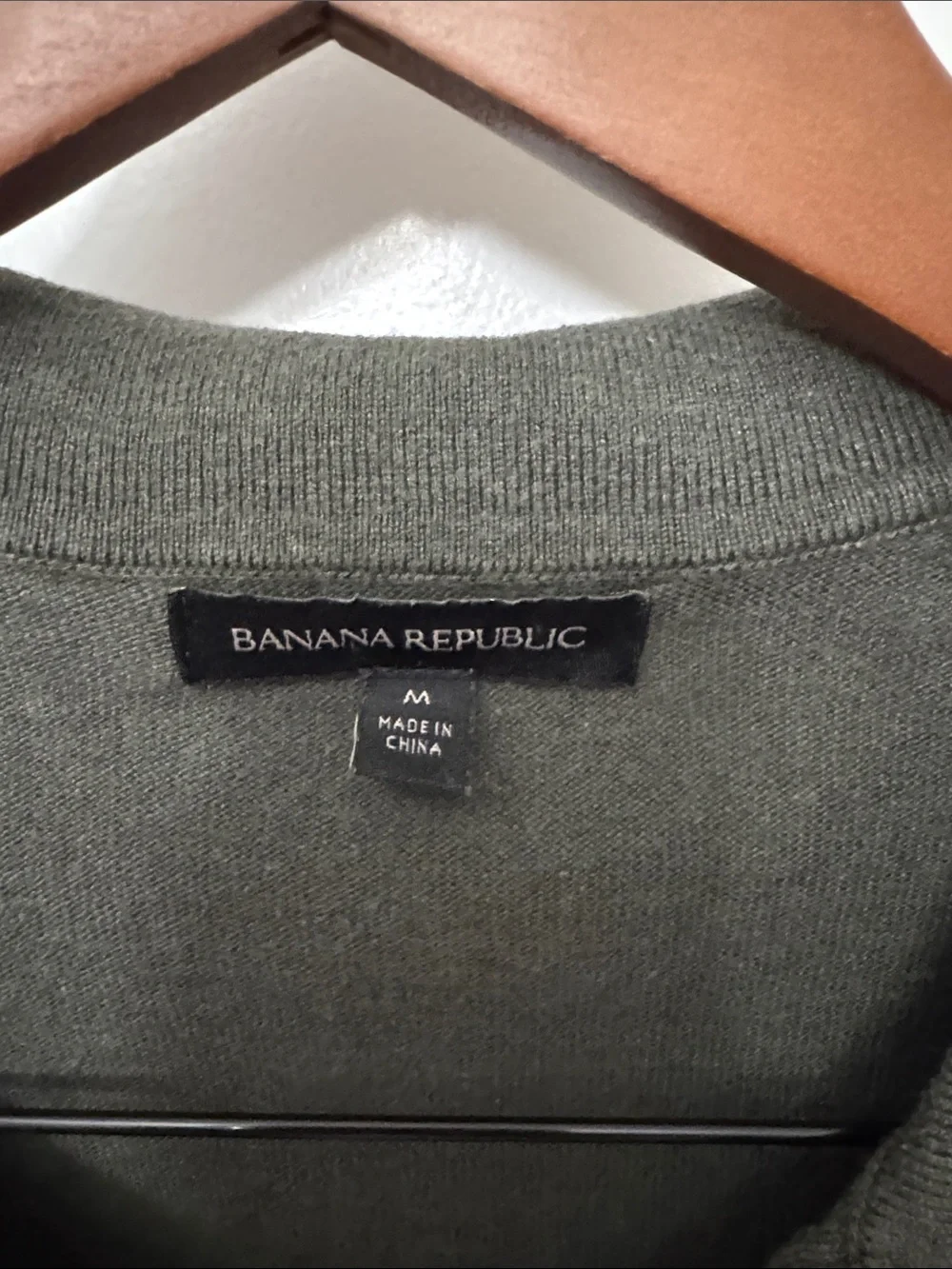 Banana Republic Men's Olive V-Neck Polo Sweater